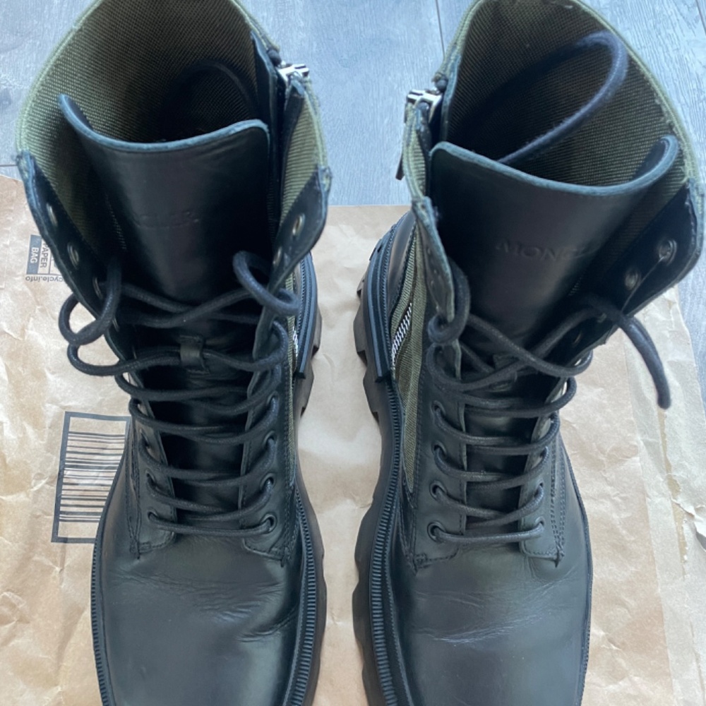 Moncler 10US/43 Military Green Konture Leather Cordura Combat Pocket Ankle Boots - Picture 3 of 11